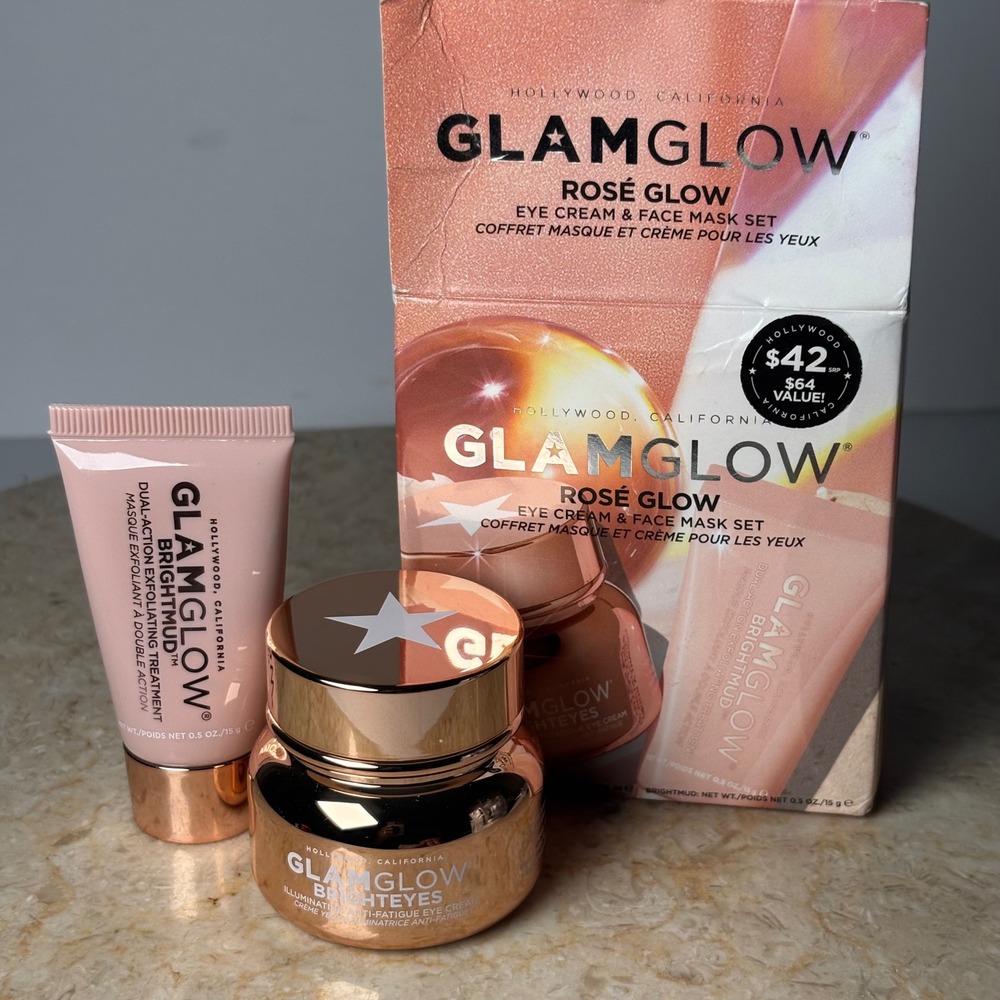 GLAMGLOW Rose Glow Set 0.5oz Pink Brighteyes Eye Cream Brightmud Mask